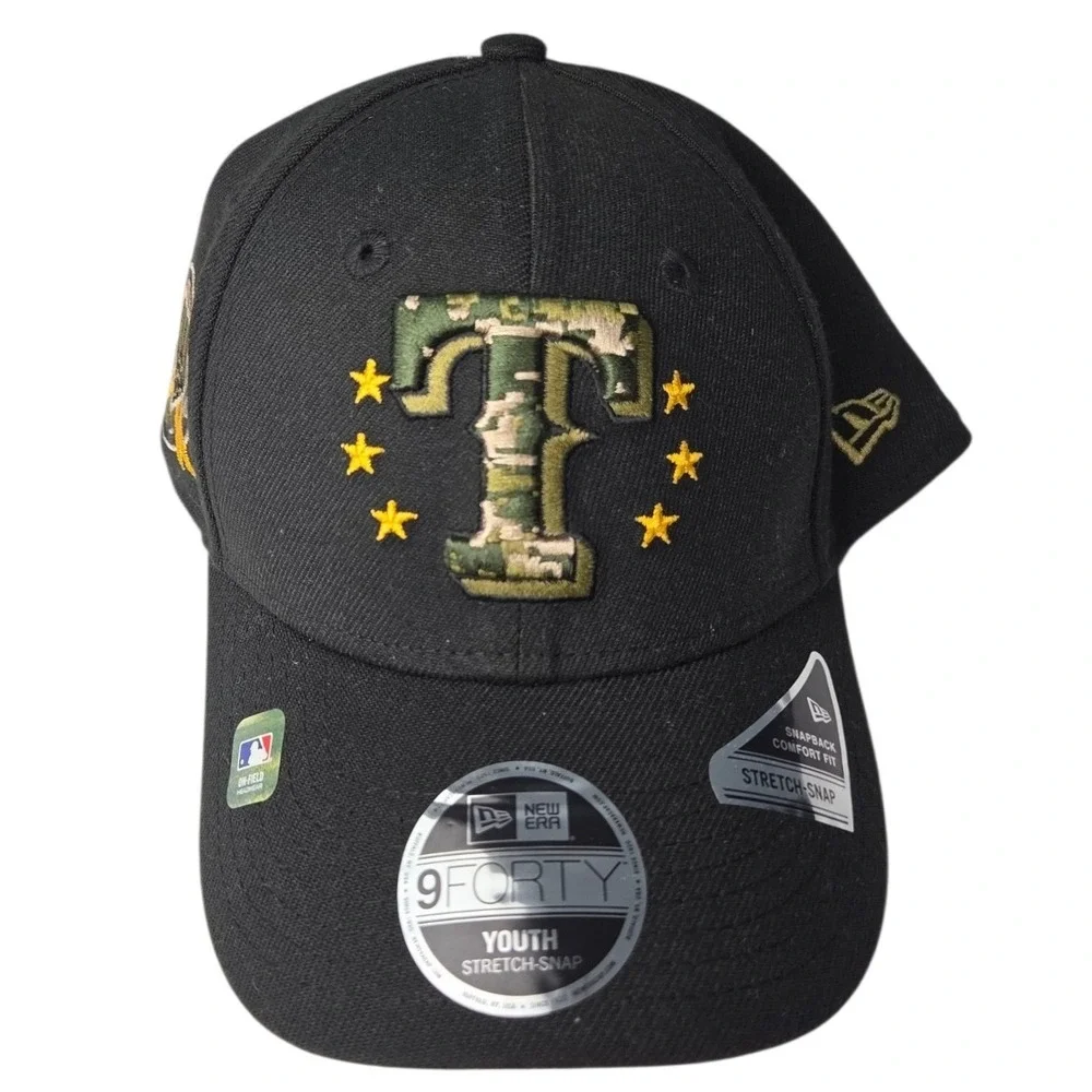 New Era Texas Rangers‎ Armed Forces 9FORTY YOUTH Stretch Snap Hat Black Camo NEW